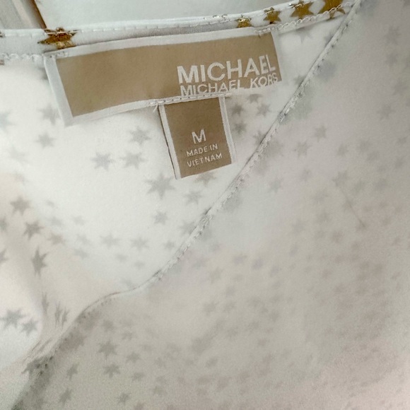 Medium Michael Kors Cream and Gold Star Print Ruffle Blouse - Picture 3 of 4